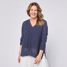 WynneCollection 3/4-Sleeve V-Neck Baby Boucle Sweater