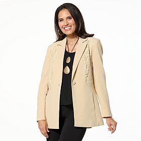 WynneCollection Collared Crepe & Lace Jacket