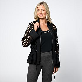 WynneCollection Cotton Eyelet Peplum Jacket