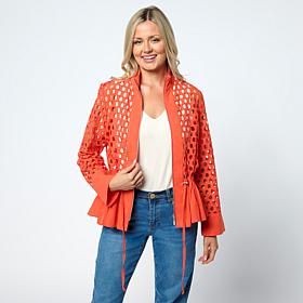 WynneCollection Cotton Eyelet Peplum Jacket