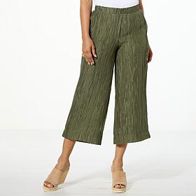 WynneCollection Crinkled Woven Wide-Leg Pull-On Cropped Pant