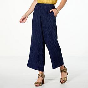 WynneCollection Crinkled Woven Wide-Leg Pull-On Cropped Pant