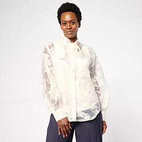WynneCollection Embellished Chiffon Bow Blouse with Tank