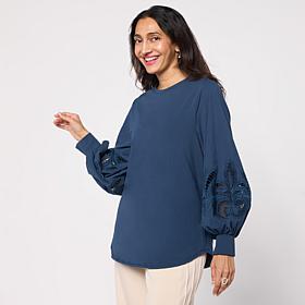 WynneCollection Embroidered Eyelet Sleeve Shirt 