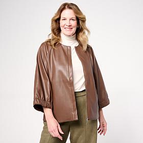 WynneCollection Faux Leather Unstructured Jacket