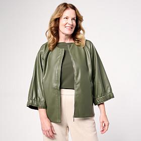 WynneCollection Faux Leather Unstructured Jacket