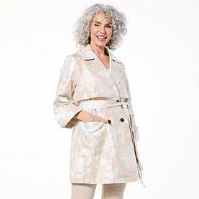 WynneCollection Floral Jacquard Swing Trench Coat