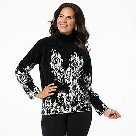 WynneCollection Plush Chenille Floral Jacquard Sweater