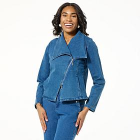 WynneCollection Refined Denim Moto Jacket