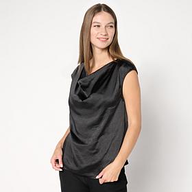 WynneCollection Satin Drape Neck Top