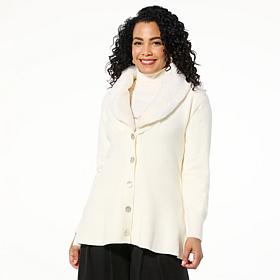 WynneCollection SoftKNIT Removable Faux Fur Collar Cardigan