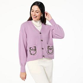 WynneCollection Sweater Knit Cardigan with Beaded Pockets