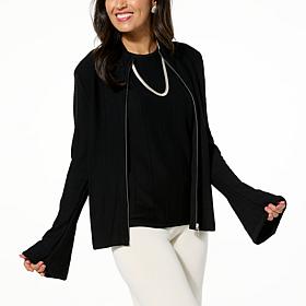 WynneCollection Sweater Knit Jacket with Godet Detail