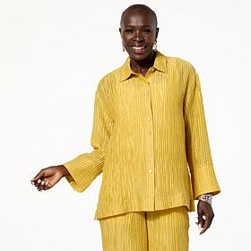 WynneCollection Textured Crinkle Button-Down Shirt