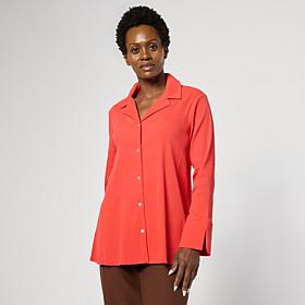 WynneCollection Textured Crinkle Button-Down Shirt