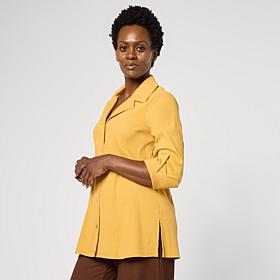 WynneCollection Textured Crinkle Button-Down Shirt