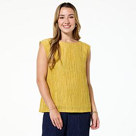 WynneCollection Textured Crinkle Sleeveless Top