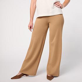WynneCollection Wide-Leg Sweater Pant with Rib Side Panel
