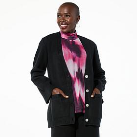 WynneLayers Button-Front Rounded Sleeve Cardigan with Shaping