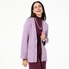 WynneLayers Button-Front Rounded Sleeve Cardigan with Shaping