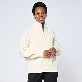 WynneLayers Cotton Blend Cable Detail 1/2-Zip Sweater