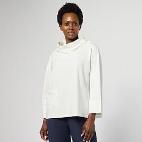 WynneLayers Cotton Curved Hem Cowl Neck Top