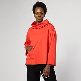 WynneLayers Cotton Curved Hem Cowl Neck Top