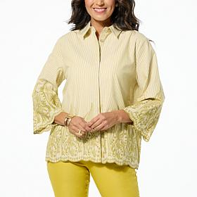 WynneLayers Cotton Novelty Striped Button-Down Shirt