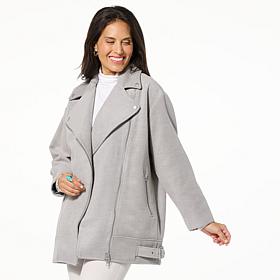 WynneLayers Long Sleeve Melton Biker Jacket