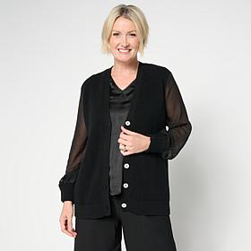 WynneLayers Mixed Media Button-Up Cardigan