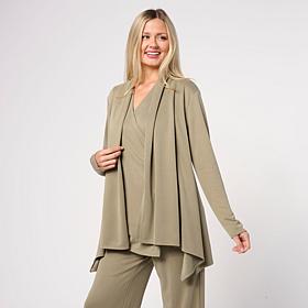 WynneLayers Sueded Jersey Open Front Draped Cardigan