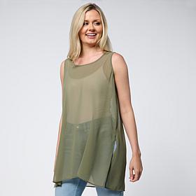 WynneLayers Tunic Length Chiffon Tank with Side Slits