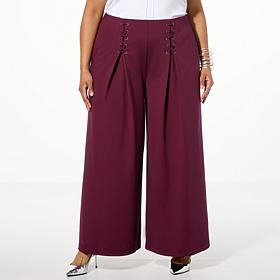 WynneLayers Woven Crepe Wide-Leg Pant with Lace-Up Detail