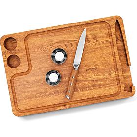 Yukon Glory 3pk Acacia Steak Board w/ Juice Groove, Knife, Cups 