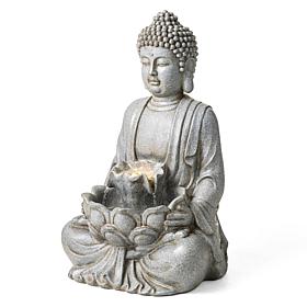 Zen-Style Meditative Buddha Fountain with LED Lights 23.25"H